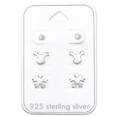 $11.03 • Buy 925 Sterling Silver Stud Earrings Set Of Three Womens Girls Kids Fast Shipping 