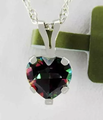 LAB CREATED 1.03 Cts MYSTIC TOPAZ SOLITAIRE PENDANT 14K WHITE GOLD - NWT • $0.99