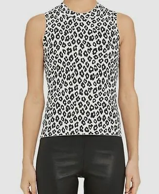 $285 Theory Womens Ivory Sleeveless Crew-Neck Leopard Print Shell Top Size Small • $156.52