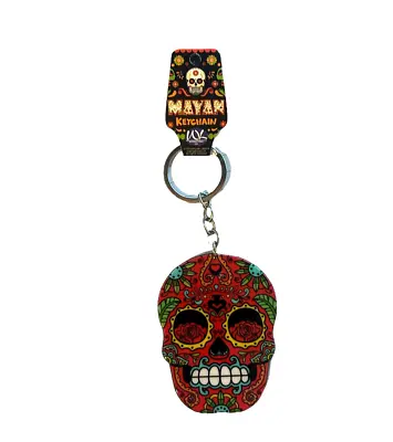 SUGAR SKULL FUNKY MEXICAN KEYRING EVIL ZOMBIE DAY OF THE DEAD EMO GOTHIC Red • £4.99