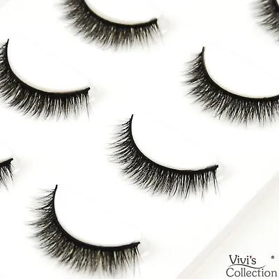 False Lashes Eyelashes 3D Mink Short Wispy Natural Thick Fake Cross 5 Pair -15 • £3.99