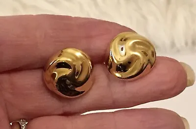 Vintage Monet Gold Tone Button Earrings Clip On Clasp • $12.97