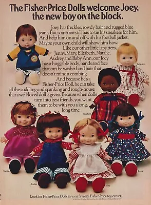 Fisher Price Dolls Vintage 1975 Print Ad Page Jenny Audrey Mary Boy Doll Joey • $11.95