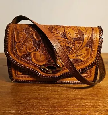 Vintage Hand Tooled Leather Purse Handbag Western Hippy Boho • $22