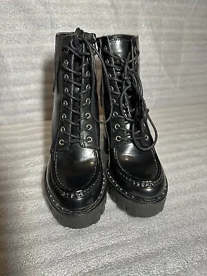 Zara Black Lace Up Combat Platform Boots Faux Leather Women’s Size 6 • $40