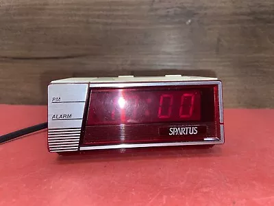 Vintage Spartus Alarm Clock Model 1161Red LCD Display White Travel Size-g Tested • $14.99