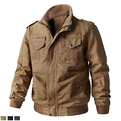 Mens Tactical Bomber Jacket Casual Cotton Combat Coats Outdoor Hiking Cargo Work • $49.98