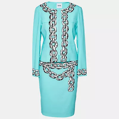 Moschino Cheap & Chic Turquoise Blue Crepe Chain Print Blazer & Mini Skirt Set S • $119.70