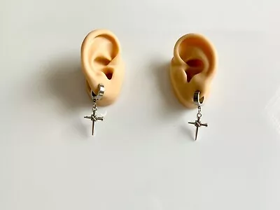 Nail Cross Religious Earrings Jewelry Guy Hoops Pierced Or Clip On  • $12.83