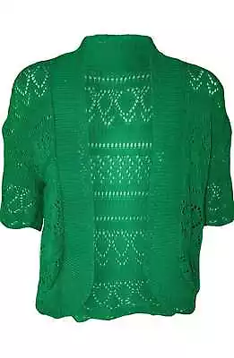 Women Crochet Knitted Bolero Shrug Ladies Open Front Cardigan Top UK Size 8-26 • £5.99