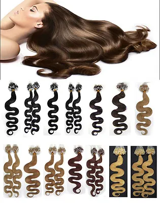 100S Silicone Micro Loop Ring Beads Tip Remy Human Hair Extensions Body Wavy 20  • $39.69