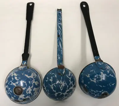 Vintage Lot Of 3 Blue And White Swirl Graniteware Ladles Dippers • $45