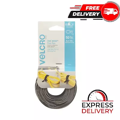 VELCRO Brand ONE-WRAP Cable Ties | Black Cord 8in X 1/2in Ties Gray & Black 50 • $9.79