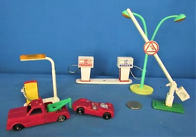 4 Piece Gas Station + Die Cast Tow Truck Wrecker & Cooper Ford Sports Car ~ 1969 • $14.85