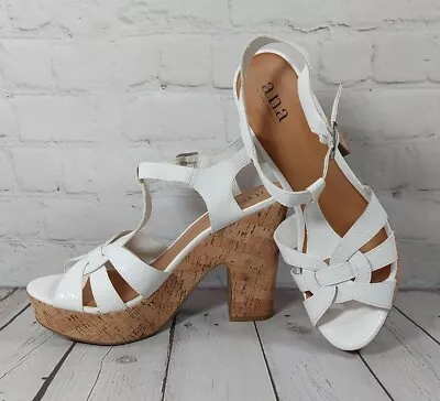 A.n.a White Strappy Sandals Womens Size 9.5M Shoes Cork Platform Block Heels • $34.99