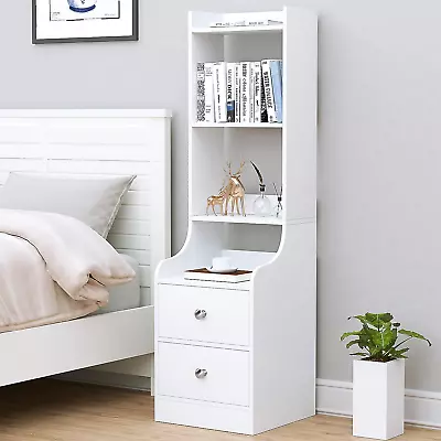White Night Stand 55“ Modern Nightstand Bedside Table With 4-Tier Open Shelves  • $151.99