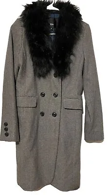 Womens Coat Mossimo Size Small Gray Double Breasted Lined Wool Polyester Faux Fu • $34.98