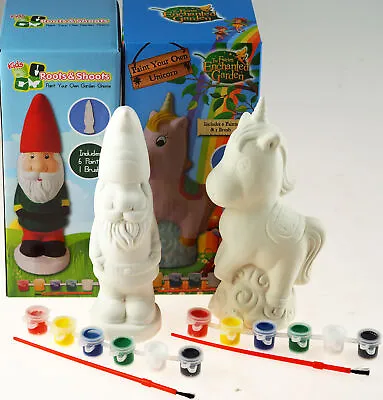 Paint Your Own Garden Gnome And Unicorn Statue Ornaments (Set Of 2) • £14.99