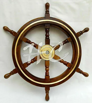 £57.24 • Buy 24  Brass Finishing Wooden Steering Ship Wheel Pirate Vintage Wall Boat Décor 