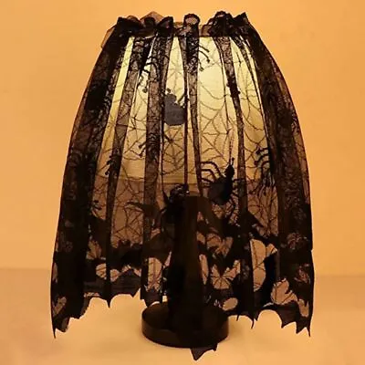 Spider Web Halloween Lamp Shade Cover Black Lace Ribbon    Livingroom • £5.65