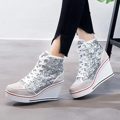$38.99 • Buy New Lady's High Top Wedge Heel Sneakers Women Pumps Lace Up Canvas Sport Shoes