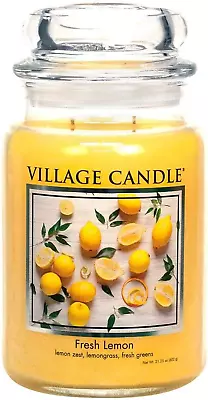 Village Candle Fresh Lemon Large Apothecary Jar Scented Candle Yellow 21.25 O • $33.99