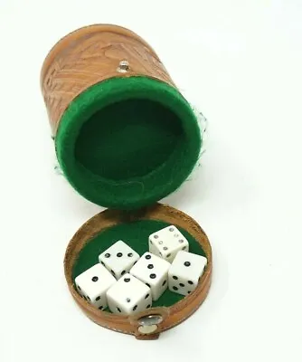 Vintage Tooled Embossed Leather Green Felt Lined Dice Cup Storage Compartment • $24.99