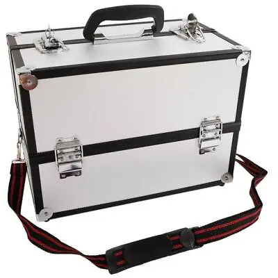 Large 14  Lockable Makeup Train Case Jewelry Box Cosmetic Organizer W/ Strap • $37.59