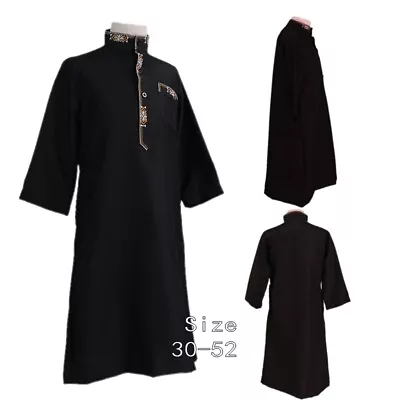 Muslim Boys Casual Dishdasha Dress Kids Stand Collar Jubba Thobe Arab Kaftan • $14.63