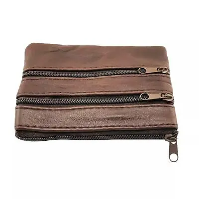 Unisex Men's Ladies Soft Brown Leather Coins Keys Money Pouch Purse Zip Wallet • £9.99