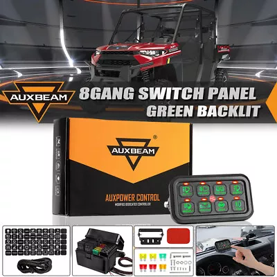 AUXBEAM 8 Gang Green Switch Control Panel Relay System Kit Pickup Truck Trailer • $126.99