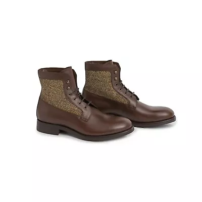 Carlos Santos Leather + Tweed Boot Brown Goodyear Welted Dainite Sole Style 9330 • £161.28