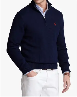 RALPH LAUREN Men` S  Quarter Zip Navy  Jumper. Multiple Sizes Available • £37.99