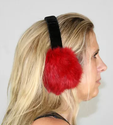 New Red Rabbit Fur Ear Muffs Efurs4less • $14.99