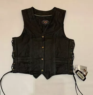 Womens Victory Motorcycle Sidelace Genuine Leather Vest Size LARGE NWT • $65