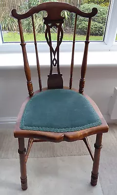 Antique Edwardian Bedroom Salon Chair Green Padded Seat Shield • £28