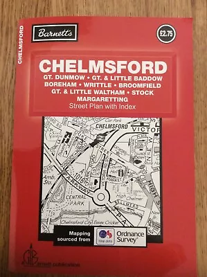 Chelmsford Gt Dunmow Broomfield Writtle Fold Out Map Black/White • £2.75