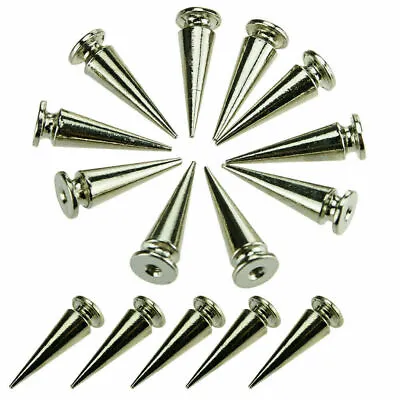 $7.59 • Buy 10/20/50/100 26mm Silver Spots Cone Screw Metal Studs Craft Rivet Bullet Spikes