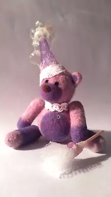 Handmade Miniature Wizard Teddy Bear-Wool Felt-Purple Jointed 3  • $34.50