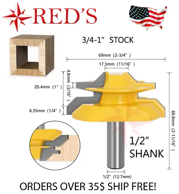 REDS Y75815-8- 45 Degree - Up To 1  Stock Lock Miter Joint Router Bit 1/2  Shank • $16.99