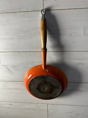 Vintage Le Creuset Frying Pan Skillet Cast Iron.Orange.Wooden Handle .Size 26cms • £50