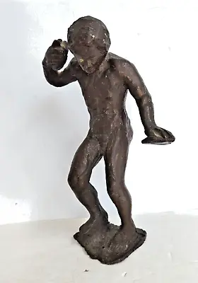 Contemporary Mid-Century Modern Brutalist Bronze Statue Of Nude Man • $115