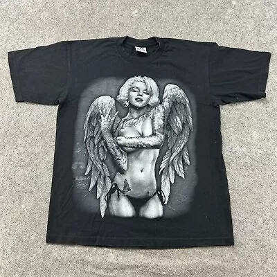 VINTAGE Marilyn Monroe Shirt Mens XL Black Graphic Wings West Side Skater Y2K • $13.45
