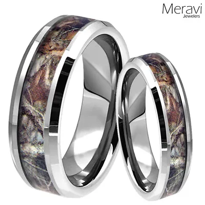His & Her Titanium Real Oak Forest Camo Ring Mossy Tree Hunting Wedding Band 8mm • $29.90