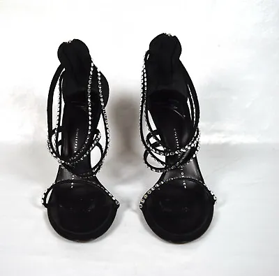 $120 • Buy Giuseppe Zanotti Womens Black Suede Crystal Strappy Sandals 35