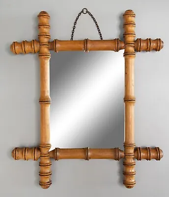 Antique 19th Century French Faux Bamboo Carved Wood Mirror Circa 1890 - 16 H • $300