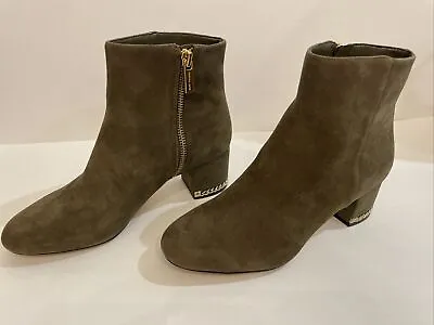 MICHAEL Michael Kors Sabrina Olive Green Mid Ankle Bootie Suede Boots Size 6 • $49