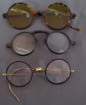 Old Vintage Eyeglasses For Parts Or Repair Round Lens Black Faux Tortoise Frames • $34.99
