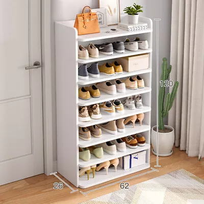 8 Tier Wooden Shoe Rack Tall Storage Shelf Unit Cabinet Footwear Stand Organiser • £10.95