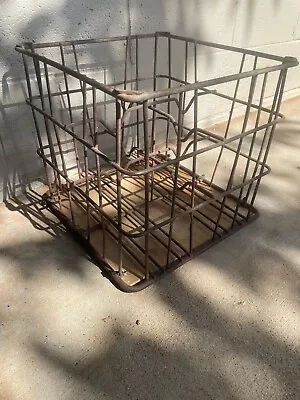 Metal Milk Crate 1950s Wire Soda Bottle Milk Container 13x13” 4 Slot Large Crate • $28